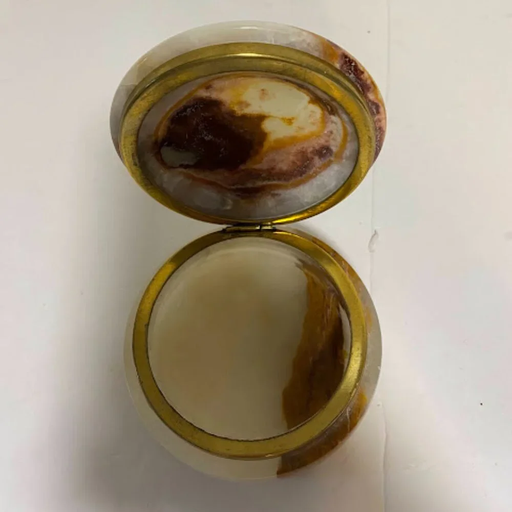 Vintage Onyx Stone Trinket Box with Brass Hinge – Round Marble Jewelry Box - Picture 5 of 9